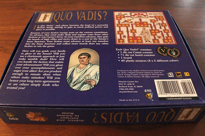 ボードゲーム「QUO VADIS?」の箱裏面